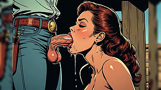 Sexy Retro Art Cowgirls Sucking Cock