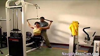 French babe DP in Gym: Blowjob, Big Tits  Amateur Porn