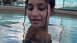 Busty India Gives an Amazing Blowjob in the Hotel Pool to Everyone's Glass- Yasmina Khan