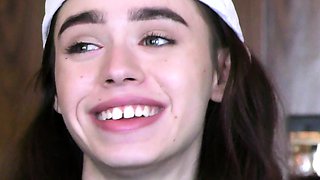 Small tit brunette teen sucks and fucks a big cock