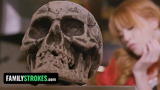 Stepfather & daughter-in-law are massive bad wolf & little red riding spandex hood for halloween & stepmom is envious