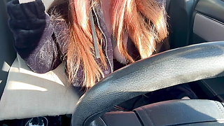 New Long Car ride with Artemisia Love Flashing her horny juicy big boobs Long hair Fetish hard nipples