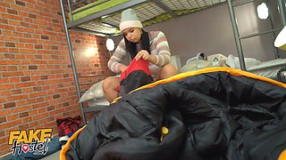 Faux hostel - stuck in a sleeping bag, threesome, Big Tits