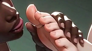 Blonde Queen Foot Domination - Ebony Slave Passionately Sucking Her Feet