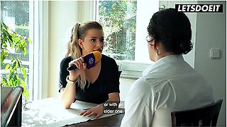 Blonde German Milf Interviews Him At The Table... Then She Starts Begging For His Cock - Sexy Susi