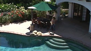 Sexy and Nasty Sluts Sucks Cock by the Pool - Classic 3some Group