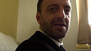 Subslut Montse Swinger gags on knob before rough rectal nail