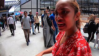 Elephants feeding with Thai girlfriend