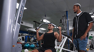 Hot Brunette Fucks With Black Cock In The Gym On The Machines