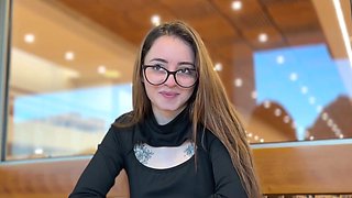 Cute nerdy teen takes on thick cock in closeup library perversions