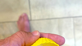Chubby toes covered in loads of cum