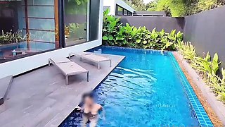 Seductive Asian wife stuffed full of hard cock in the pool