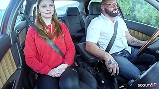Hot German Teen Redhead Fucks Older Man in Car - Full HD 4K Amateur Sex