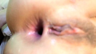 Hot babe with perfect big boobs taking shower