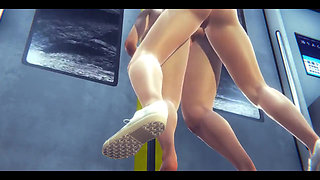 Hentai Uncensored - Mari Sucks a Big Cock Then Fucks Her Against the Subway Door - Japanese Asian Manga Anime Game Porn