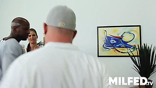 Husband watches as hot MILF with big ass takes BBC while cuckold hubby watches in awe