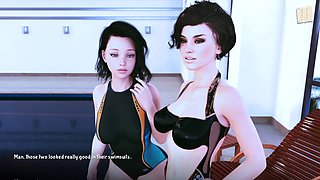 Steamy hentai visual novel gameplay featuring a busty blonde in 3D