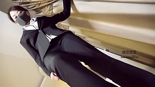 Chinese femdom mistress cock trample in pant suit and black heels