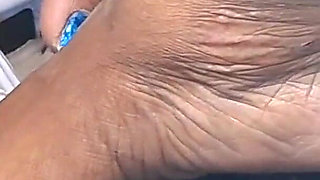 Barefoot Passenger Blue Toes Foot Play While Riding in the Car