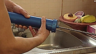 Ebony Babe From Germany Got Her Holes Used by Toys in the Kitchen