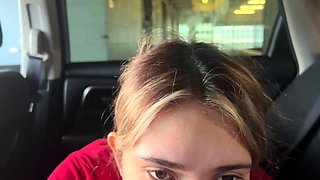 Car blowjob, cum swallowed