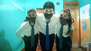 Desi School Girls Threesome Fucking - Hot Monika & Horny Archana Hardcore Action