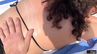 Public Pickup Stepmom and Stepdaughter on Beach - Risky Shaft Flashing Cum on Face