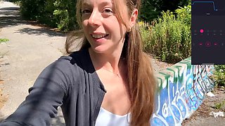 A stroll in the woods feels amazing for Nadia Foxx with a public orgasm on the line—almost got caught!