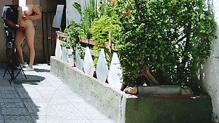 naked girl has sex with a stranger outdoors in public