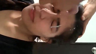 Desi BF Cum on Her Cute and Innocent Girlfriends Face Fuck