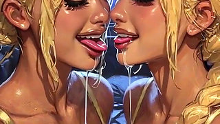 Blonde Lesbians Tongue and Kiss Fetish, Ai Animation