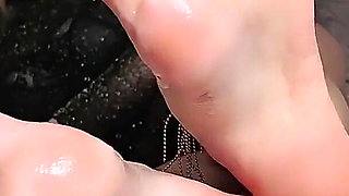 Foot Job, Blow Job and Cum on Bare Feet