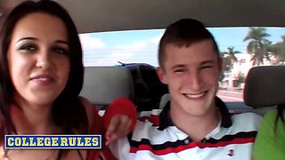 College rules - schoolgirls submit the nastiest video with public flashing, oral jobs, and hot dreams