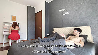POV Fucking My Slutty Redhead Stepmom in Bed - Creampie & Doggy Style (Eng Sub)
