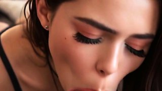 Brunettes deepthroating cock in bedroom beach and bathroom