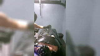 The Slave Suffers with a Breathing Mask During Hard Dilation.
