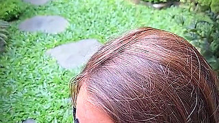MILF Gets Licked, Fucked Rough by a Big Cock and Opens Her Pussy Wide in Hot Black Lace Lingerie Outdoor in a Beautiful Garden