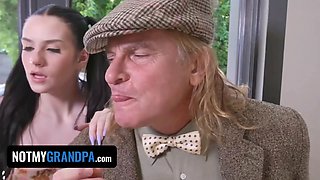 Step-grandpa's huge huge cock makes his innocent step-grand-daughter groan!!! - teamskeet