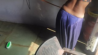 Stepsister in petticoat blouse cleaning the house and insisting to get rid of stepbrother