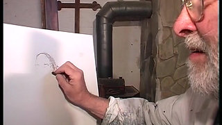 Attractive German model sucks stiff rod of her artist
