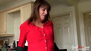 Mature Masturbates While Strapon Fucking Youngster
