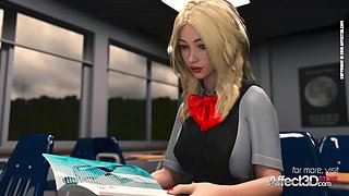 Busty futanari teacher anal fucked by her blonde student in 3D animation
