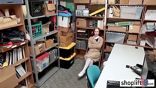 Afraid small tits redhead teen busted by a LP officer