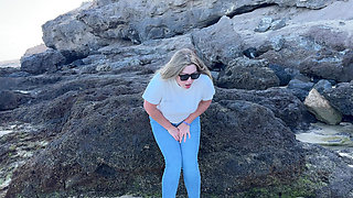 Peeing in Tight Jeans on the Beach