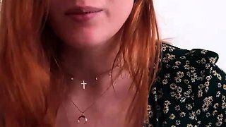 Amateur redhead masturbates then gives a blowjob