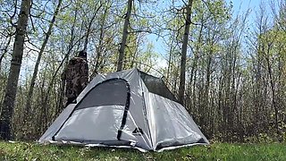 Setting Up Camp While Flashing And Teasing Outdoors - Mya Lane