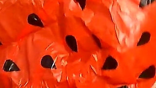 BBW Nurse Vicki Blowing up a Huge Plastic Float That Looks Like a Water Melon Slice