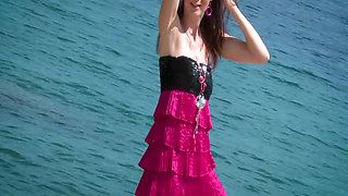 856 Katie Gold a Freckled Teen Girl Showing off on the Beach