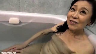 Horny Asian granny gets her pussy fingered, toyed and fucked