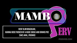 Very Slim Brazilian, Karina Rose Fucked By 4 Huge Cock And Drinks